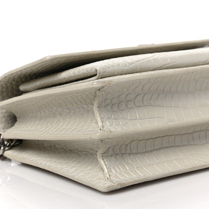 Saint Laurent Calfskin Crocodile Embossed Medium Monogram Sunset Blanc Vintage 8 of 9