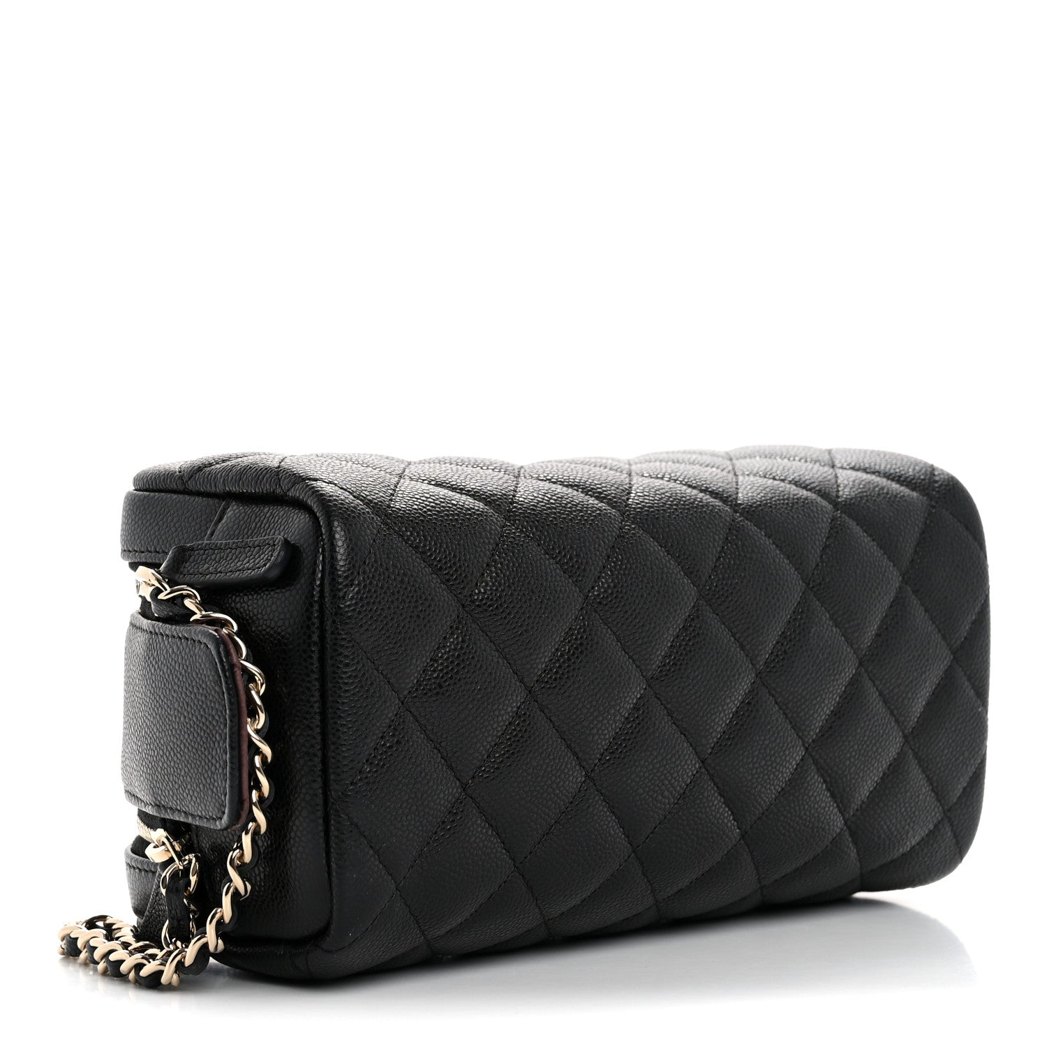 Chanel Caviar Quilted Double Zip Pouch Cosmetic Case Black 1648023