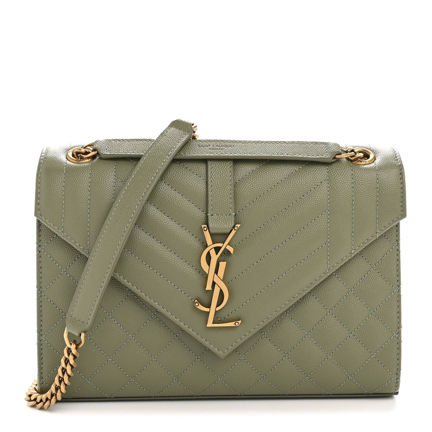 Saint Laurent Grain De Poudre Textured Mixed Matelasse Triquilt Medium Monogram Satchel Light Sage 1 of 13