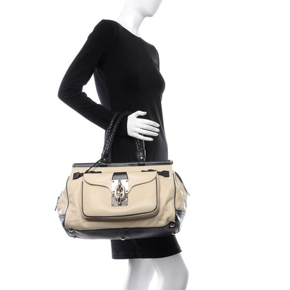 Balenciaga Calfskin Chain Lock Frame Satchel Beige Black 2 of 10