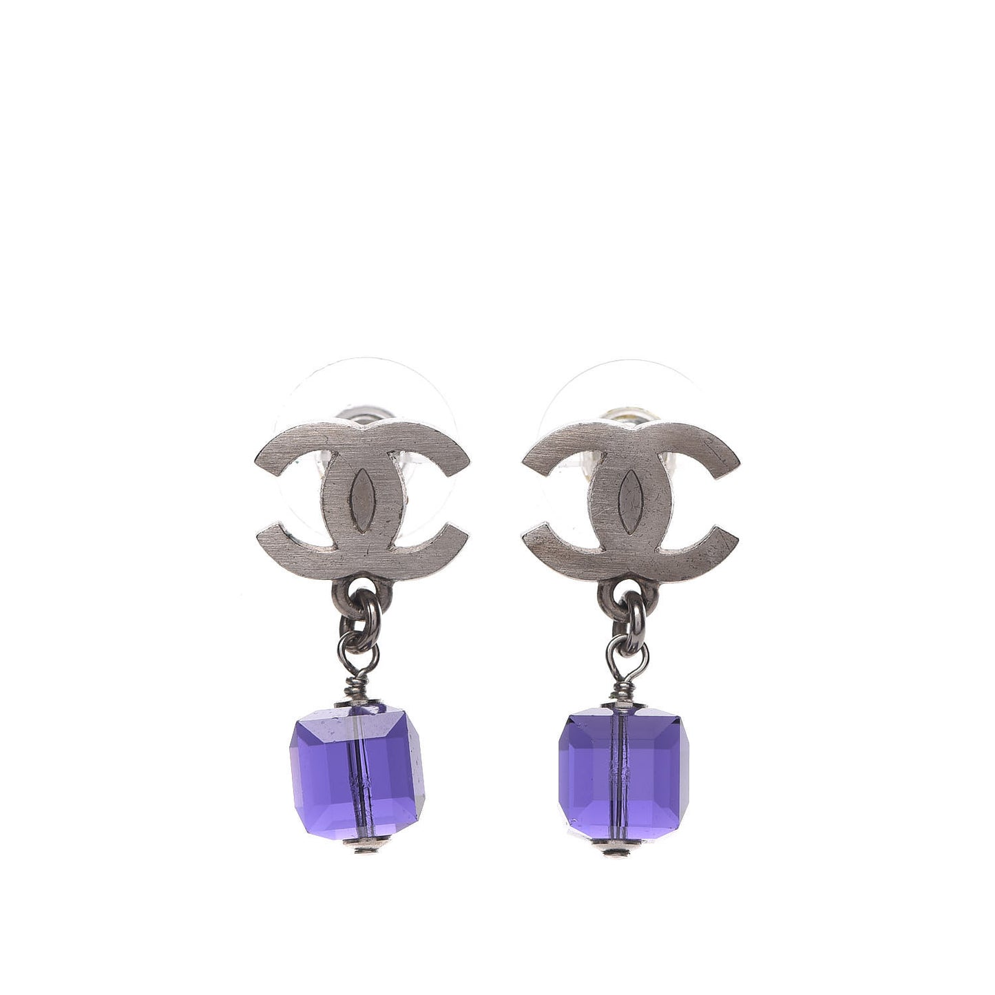 Ruthenium Bead CC Drop Earrings Purple