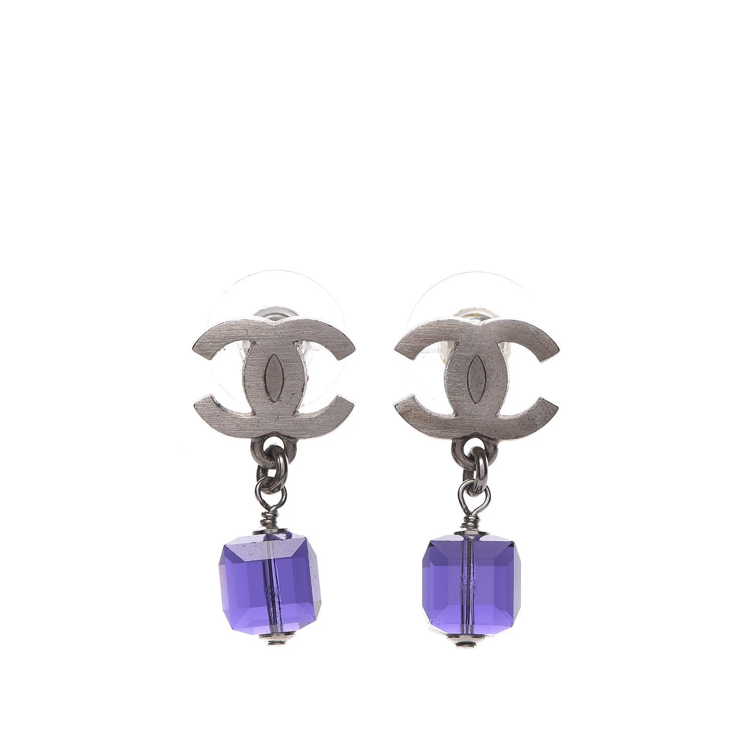 Chanel Ruthenium Bead CC Drop Earrings Purple 1 of 4