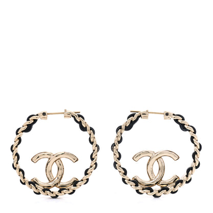 Chanel Lambskin CC Chain Hoop Earrings Black Gold 1 of 3