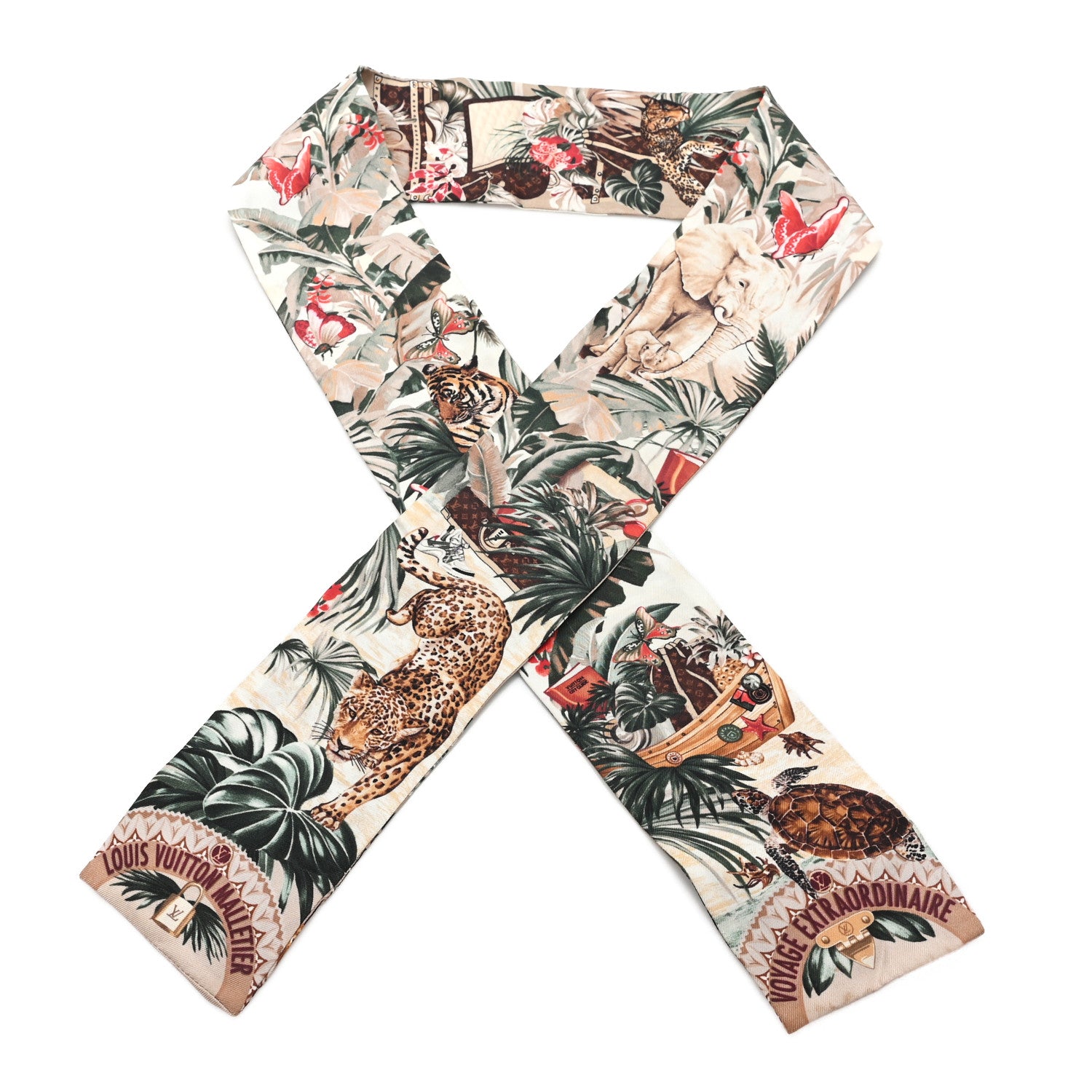 Louis Vuitton Silk Voyage Extraordinaire Bandeau Scarf Beige 1 of 3