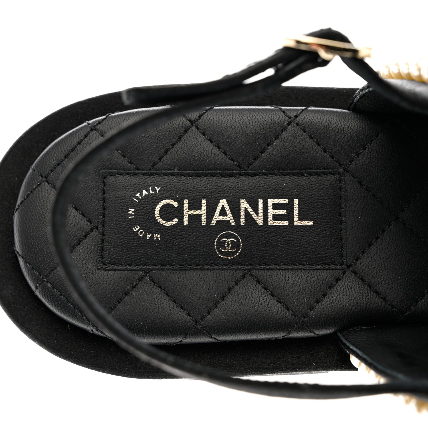 Chanel Satin Pearl Quilted Flat Sandals 41 Black 8 of 8