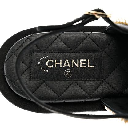 Chanel Satin Pearl Quilted Flat Sandals 41 Black 8 of 8