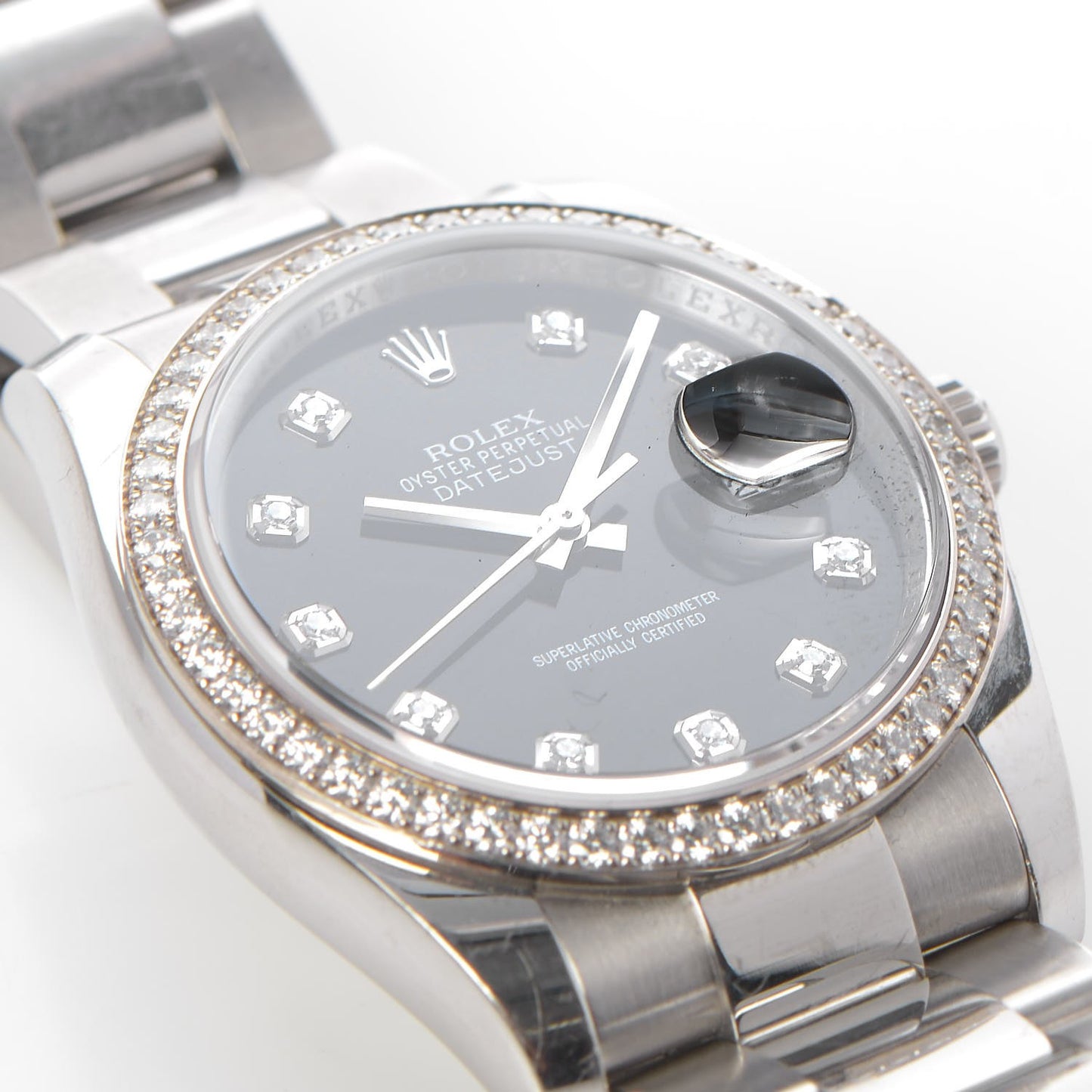 Stainless Steel Diamond 36mm Oyster Perpetual Datejust Watch Black 116244