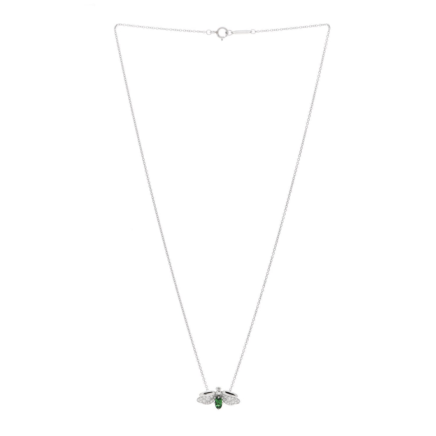 Platinum Diamond Tsavorite Paper Flowers Firefly Pendant Necklace