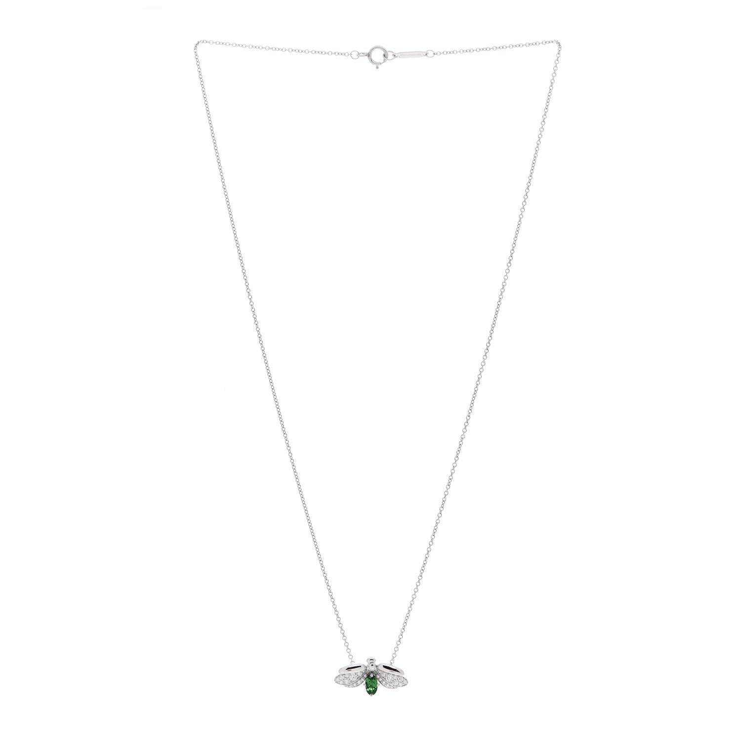 Tiffany Platinum Diamond Tsavorite Paper Flowers Firefly Pendant Necklace 2 of 4