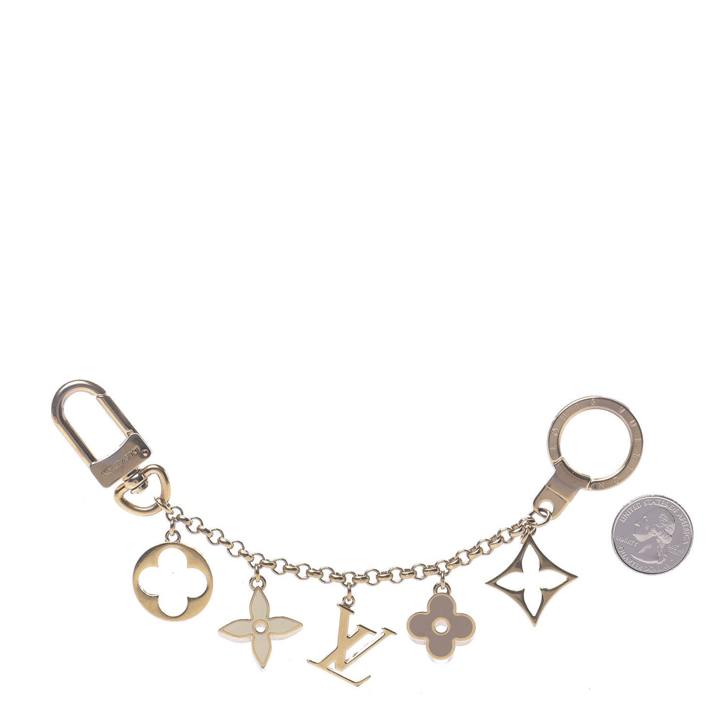 Brass Enamel Fleur De Monogram Bag Charm Chain Gold