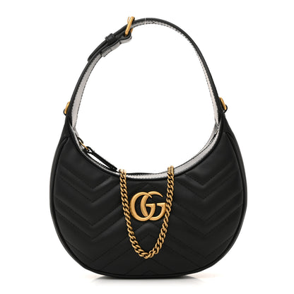Gucci Calfskin Matelasse Chevron Mini GG Marmont Half Moon Hobo Black 1 of 11