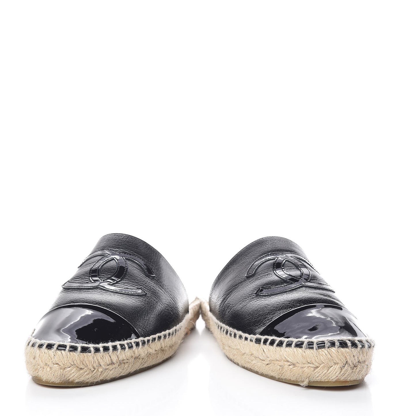 Goatskin Patent CC Espadrille Mules 39 Black