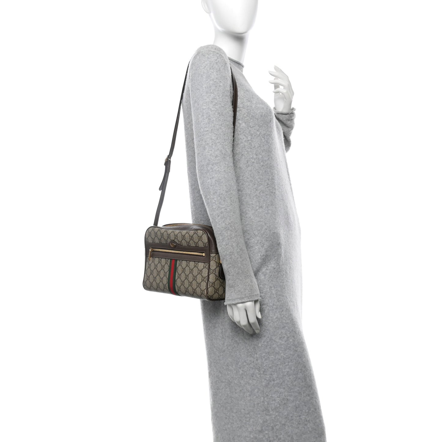 GG Supreme Monogram Web Small Ophidia Shoulder Bag Brown