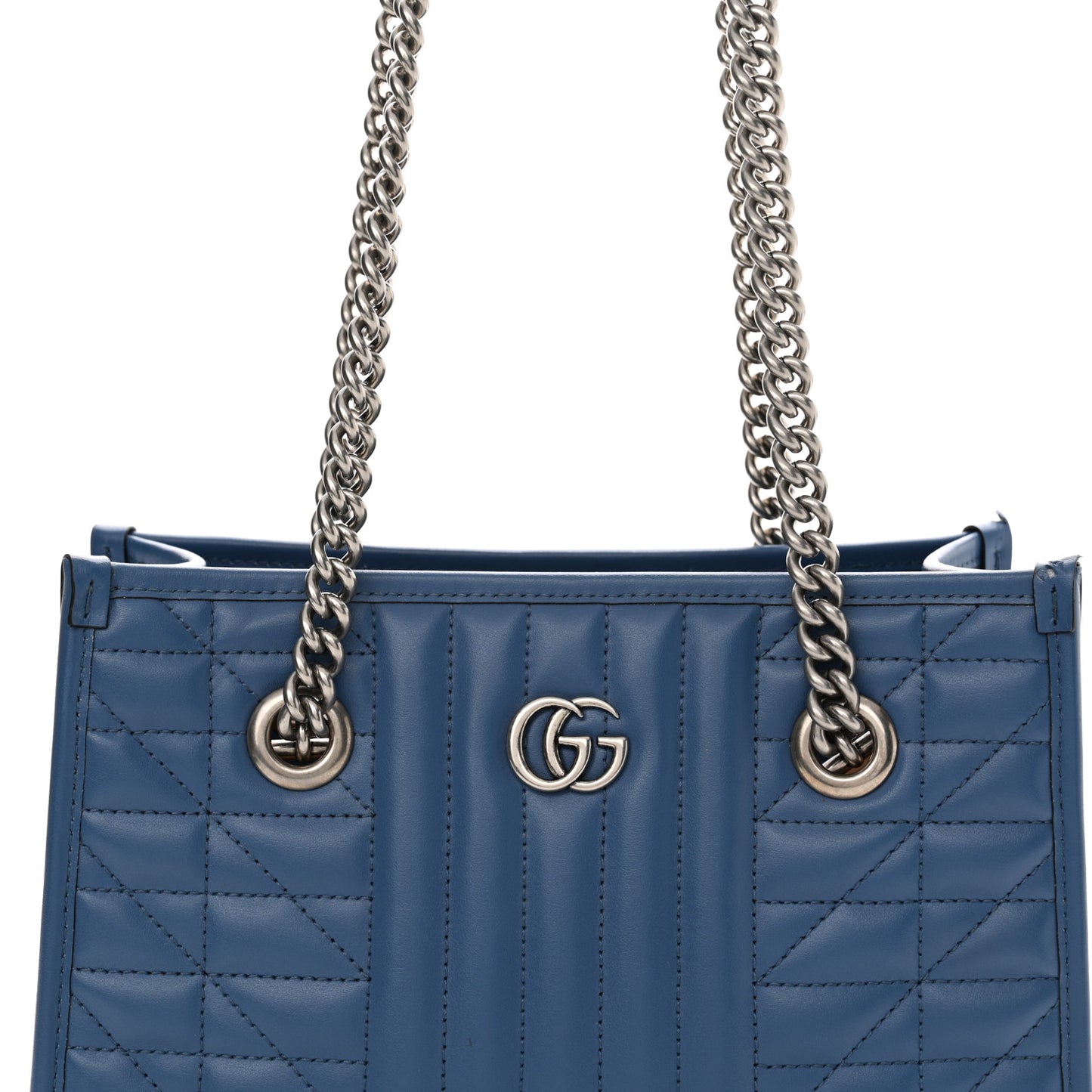 Calfskin Matelasse Aria Small GG Marmont Shoulder Tote Clear Blue