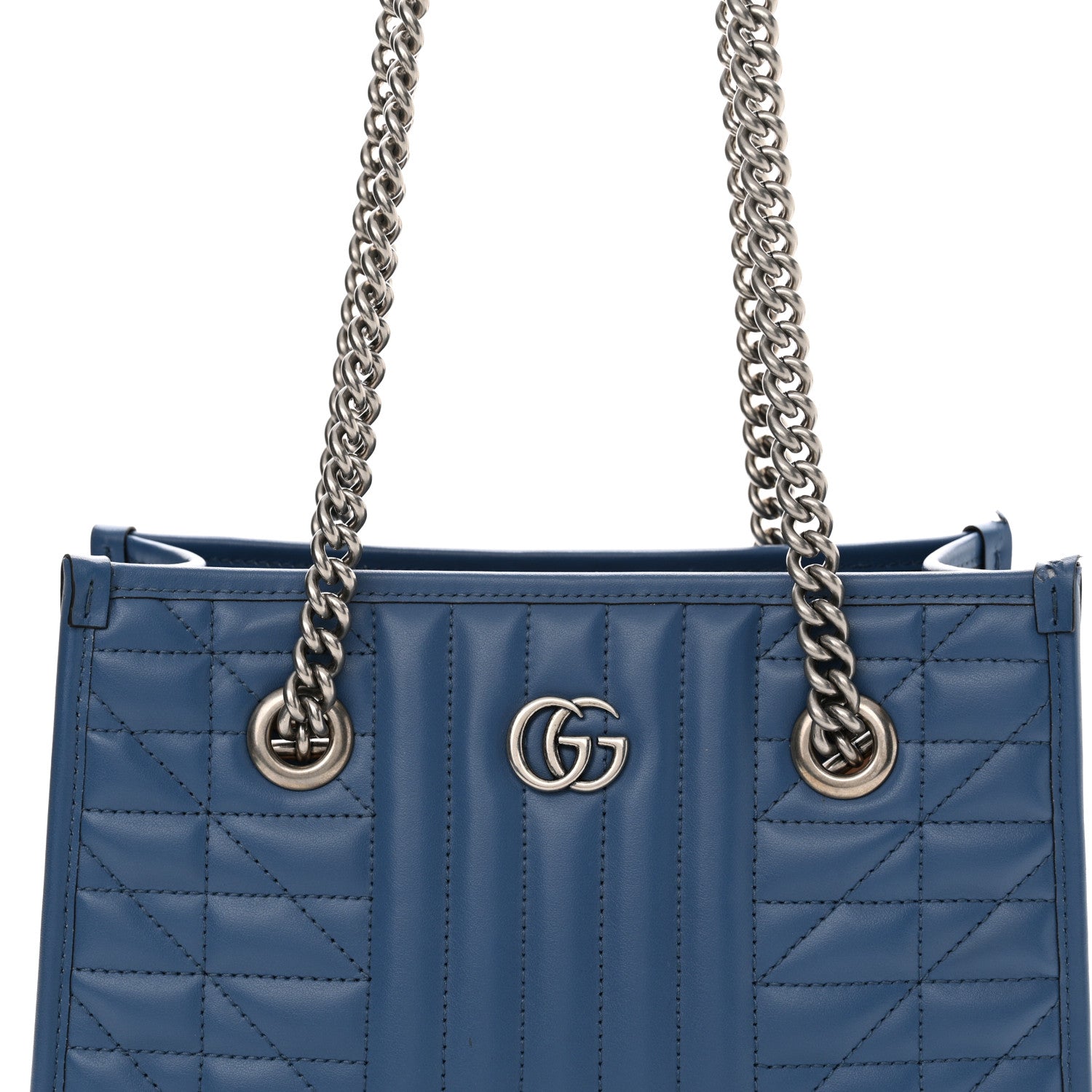Gucci Calfskin Matelasse Aria Small GG Marmont Shoulder Tote Clear Blue 8 of 14
