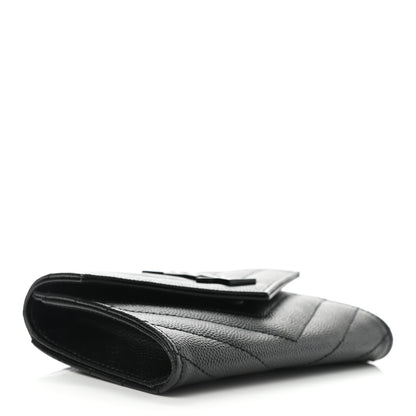 Saint Laurent Grain De Poudre Matelasse Chevron Small Monochrome Monogram Envelope Wallet Black 4 of 8