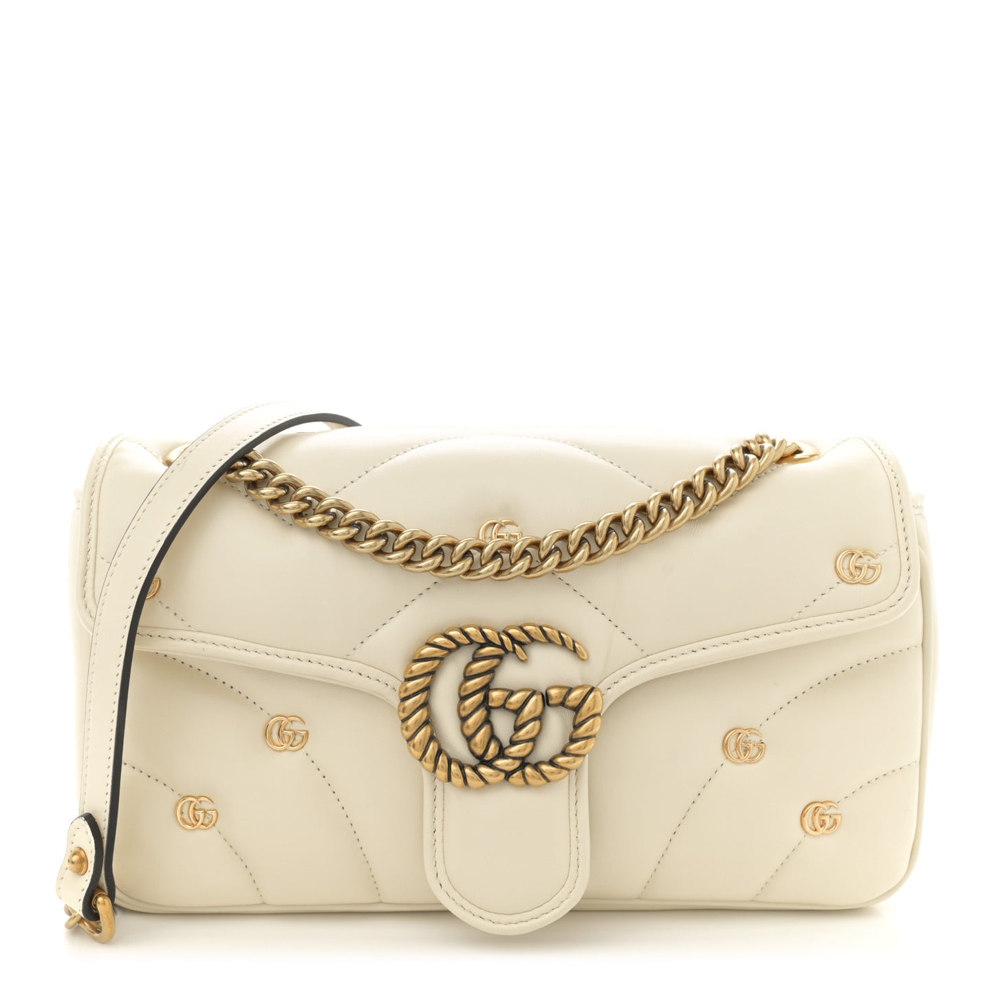 Calfskin Matelasse Double G Studs Small Torchon GG Marmont Shoulder Bag Mystic White
