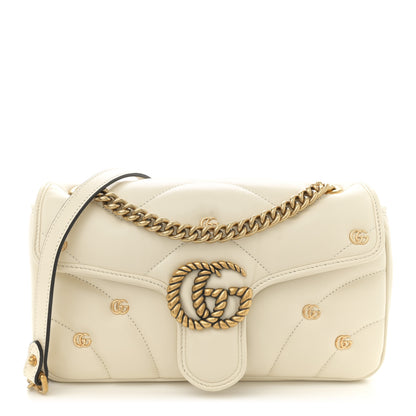 Gucci Calfskin Matelasse Double G Studs Small Torchon GG Marmont Shoulder Bag Mystic White 1 of 10
