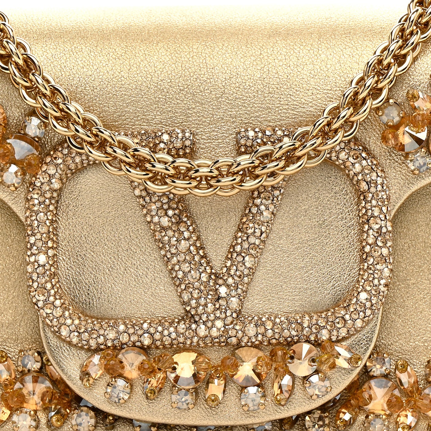 Laminated Calfskin Crystal Vlogo Small Loco Shoulder Bag Gold