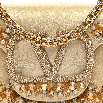 Valentino Garavani Laminated Calfskin Crystal Vlogo Small Loco Shoulder Bag Gold 8 of 13