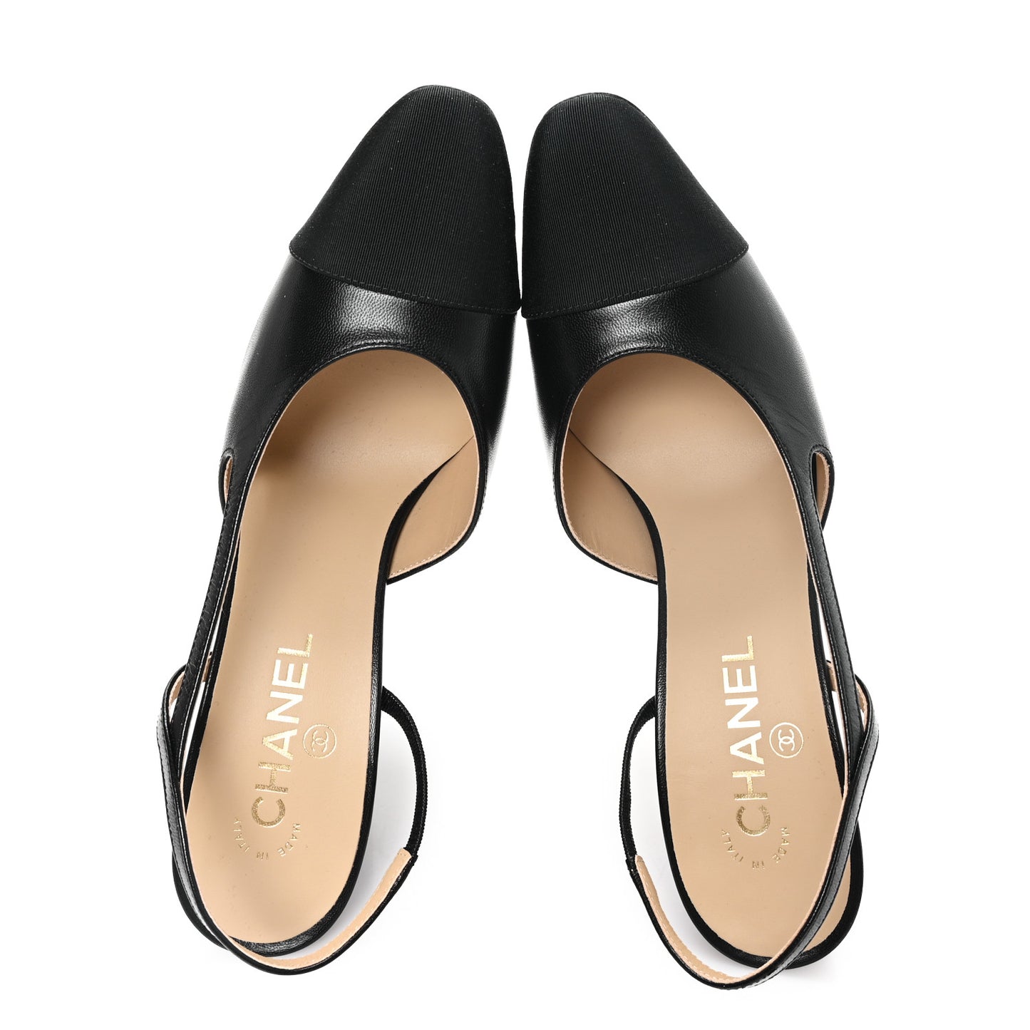 Lambskin Grosgrain Cap Toe CC Slingback Pumps 39 Black