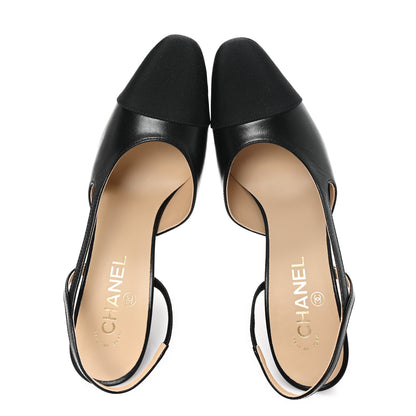 Chanel Lambskin Grosgrain Cap Toe CC Slingback Pumps 39 Black 2 of 10