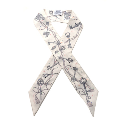 Hermes Silk Les Cles A Pois Twilly White Gris Acier 1 of 4