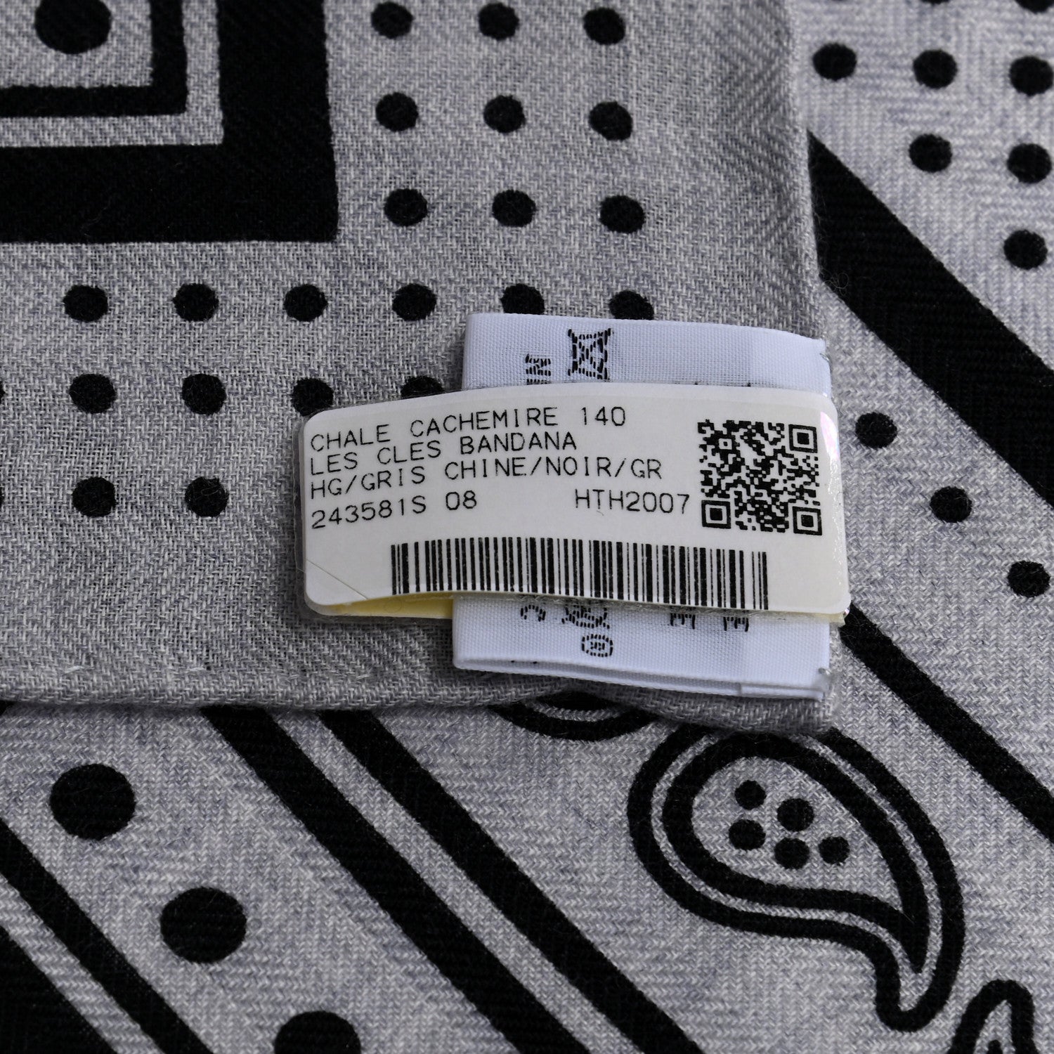 Hermes Cashmere Silk Les Cles Bandana Shawl 140 Gris Chine Black 5 of 5