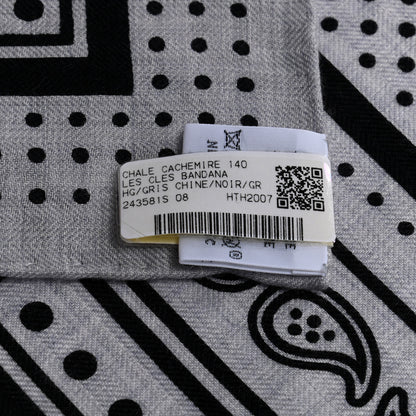 Hermes Cashmere Silk Les Cles Bandana Shawl 140 Gris Chine Black 5 of 5