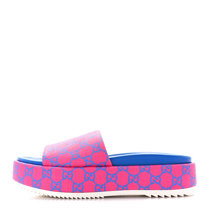 Gucci GG Supreme Joy Monogram Angelina Platform Slide Sandals 41 Fuxia Blue 1 of 10