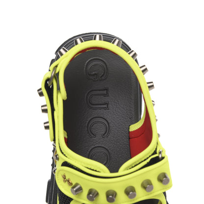 Gucci Technical Canvas Calfskin Studded Mens Aguru Sandals 11 Neon Yellow 6 of 8