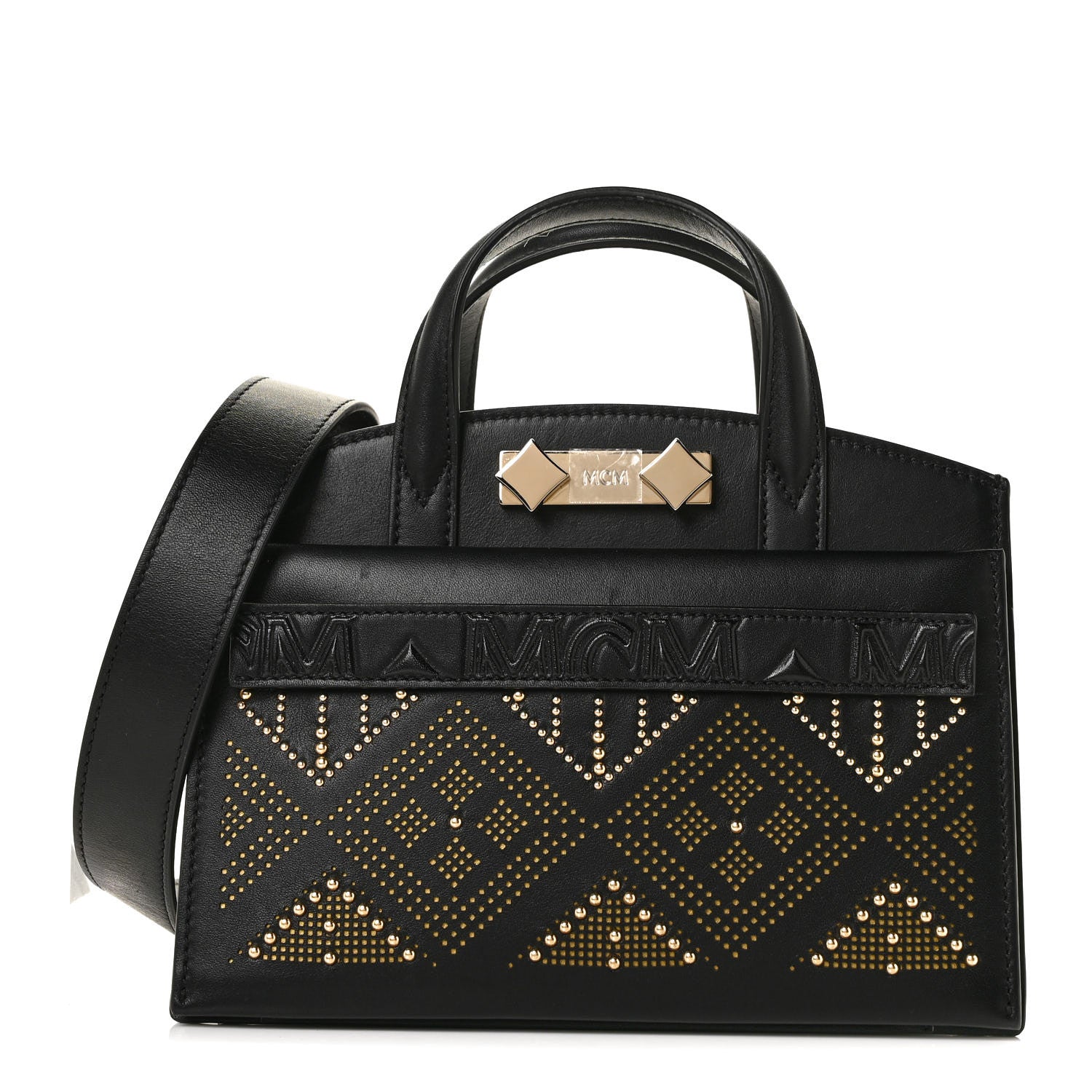 MCM Calfskin Lux Studded Milano Tote Black 1 of 14