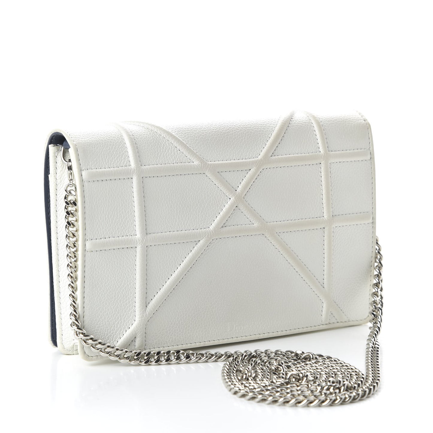 Grained Calfskin Diorama Wallet on Chain Pouch White