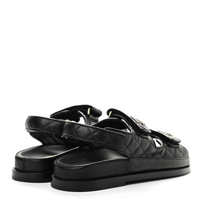 Chanel Grained Calfskin Velcro Dad Sandals 37 Black 4 of 8