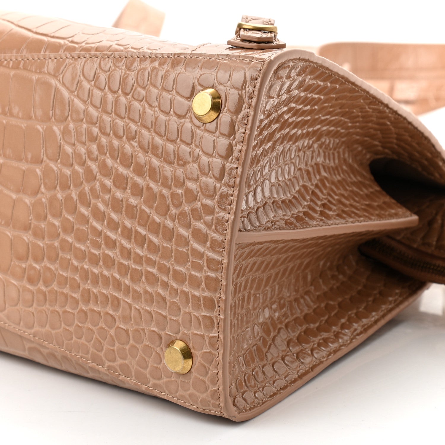 Balenciaga Shiny Supple Calfskin Crocodile Embossed Neo Classic Gold Hardware City Nude Beige 8 of 8