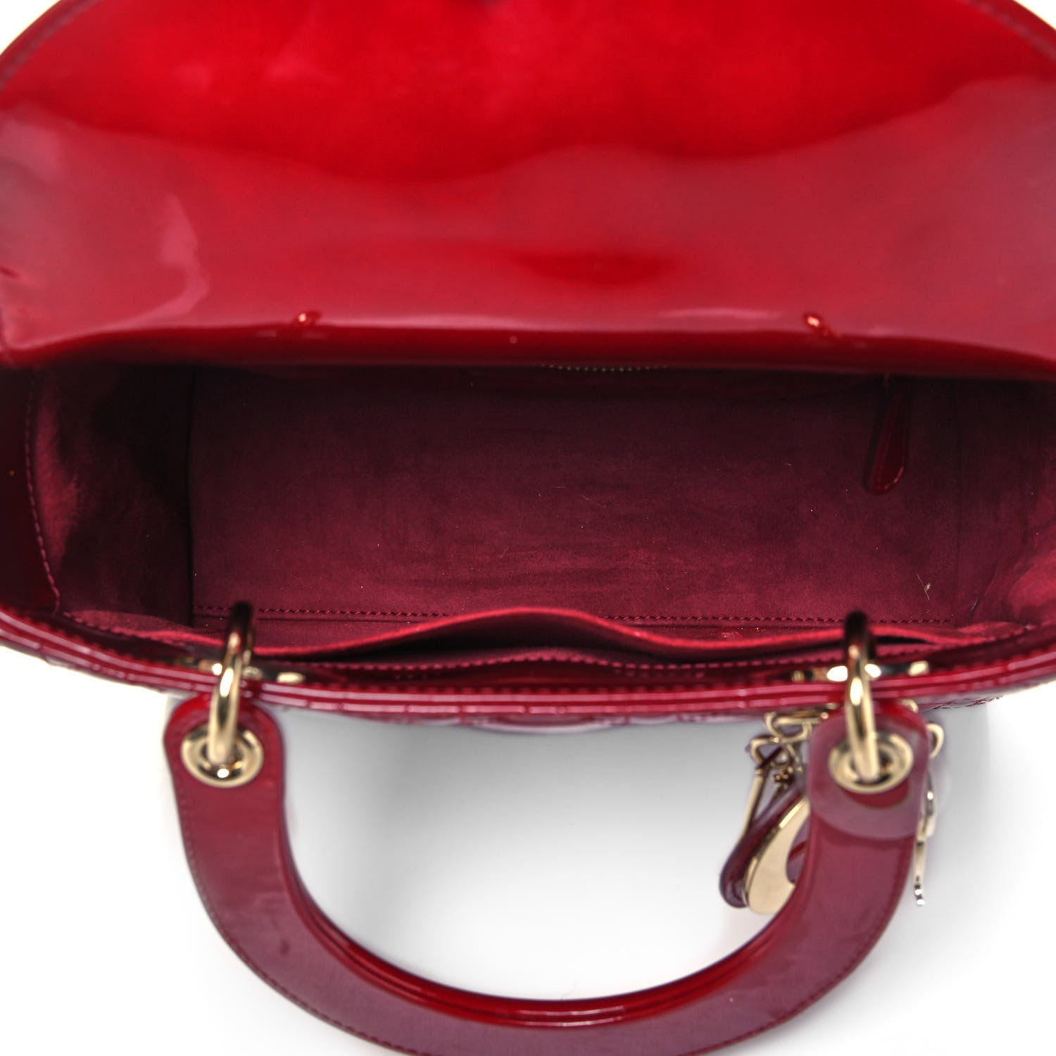 Christian Dior Patent Cannage Medium Lady Dior Burgundy Red 8 of 10