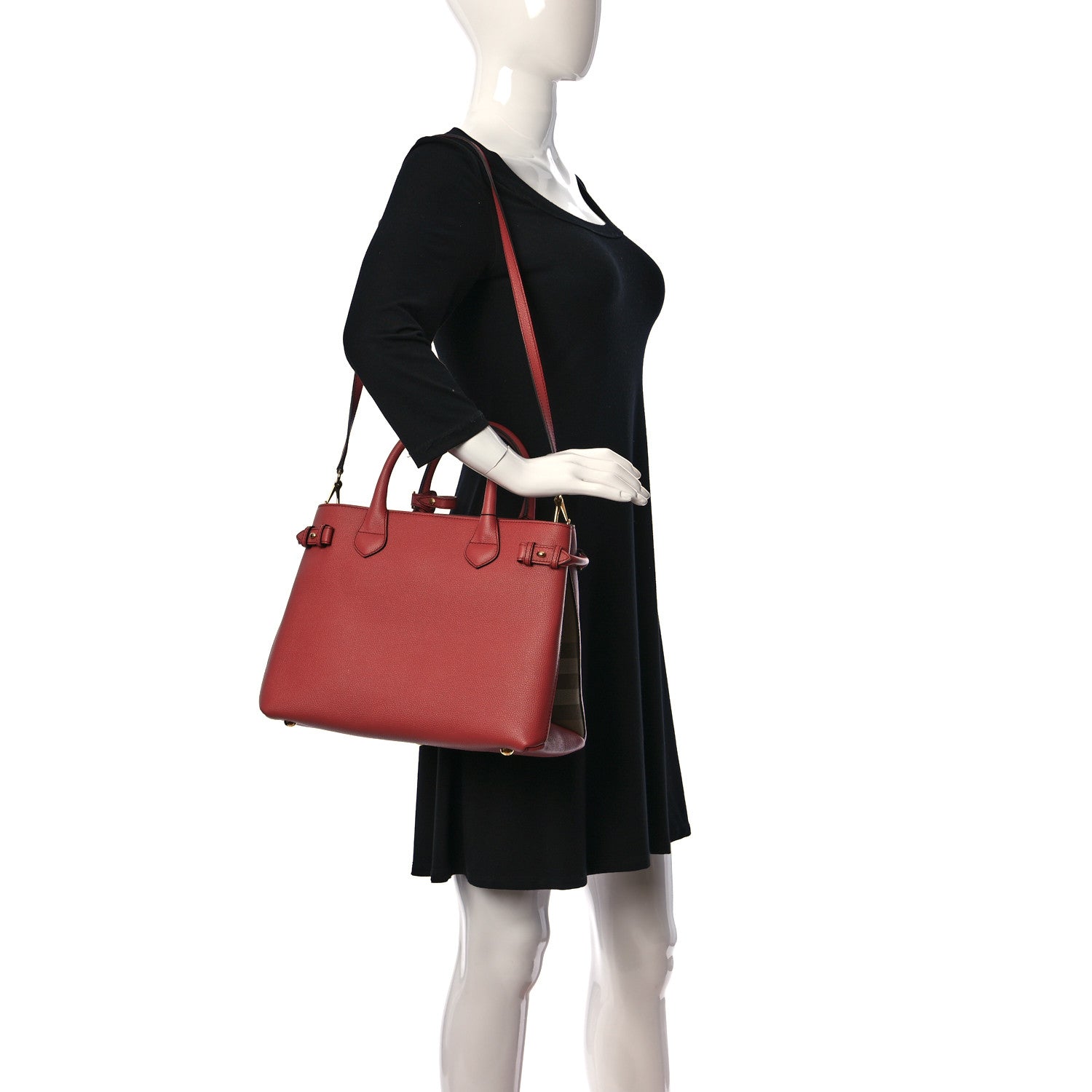 Burberry Derby Calfskin House Check Medium Banner Tote Cinnamon Red 3 of 13