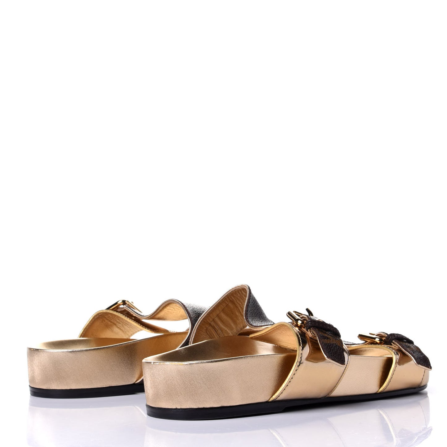 Patent Calfskin Monogram Bom Dia Mule Sandals 39 Gold