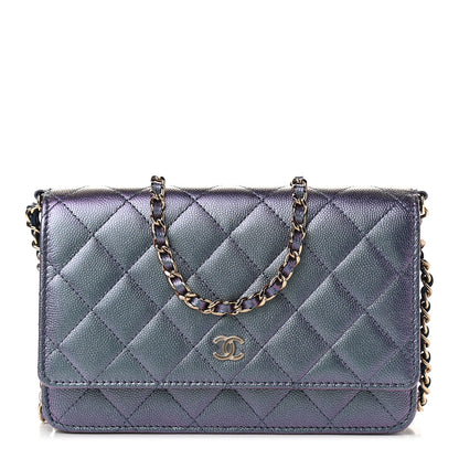 Chanel Iridescent Caviar Quilted Wallet On Chain WOC Dark Blue 1 of 9