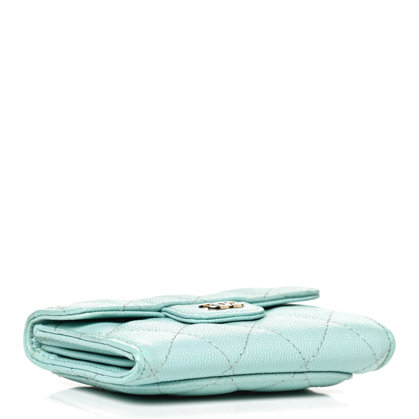 Caviar Quilted Flap Card Holder Wallet Light Blue