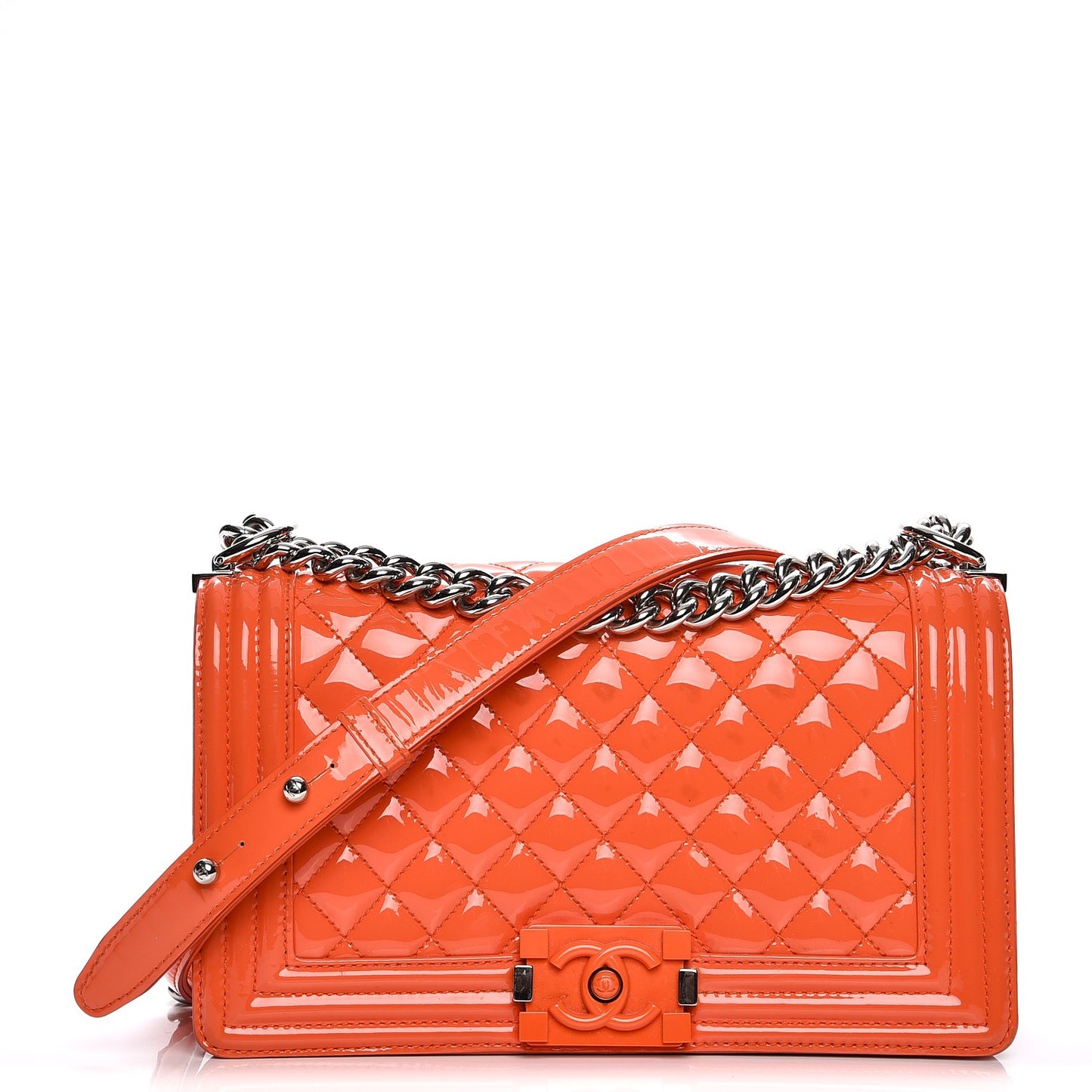 Patent Calfskin Medium Plexiglass Boy Flap Orange