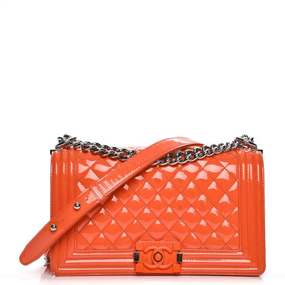 Chanel Patent Calfskin Medium Plexiglass Boy Flap Orange 1 of 12