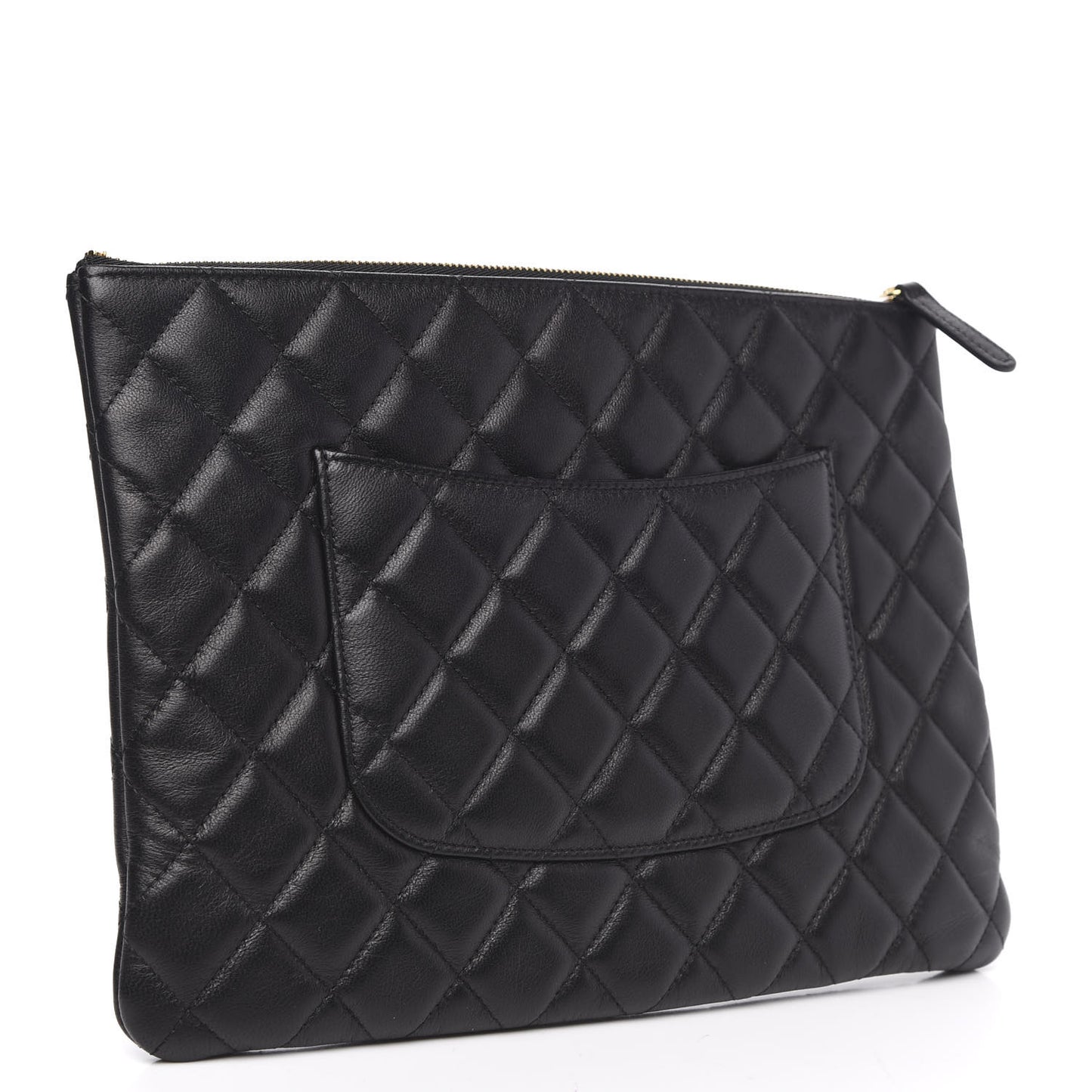 Lambskin Quilted Egyptian Amulet Zipped Pouch Black