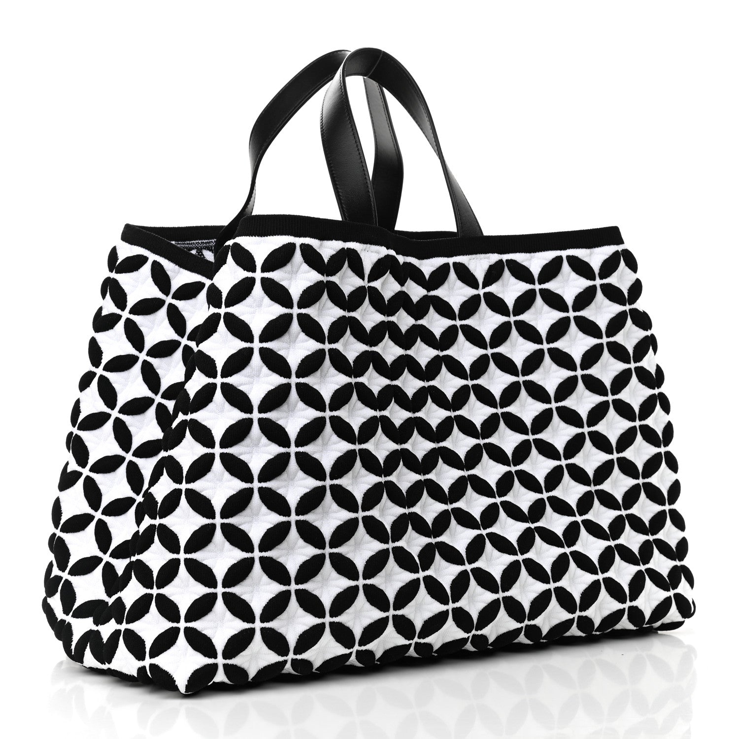 Alaia Calfskin Maille Macro Petale Cabas Tote Black White 4 of 9