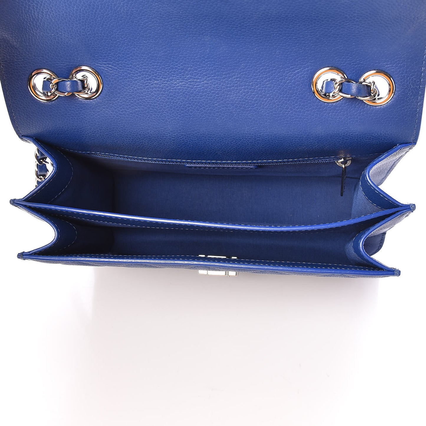 Grained Calfskin Quilted Large CC Box Flap Blue