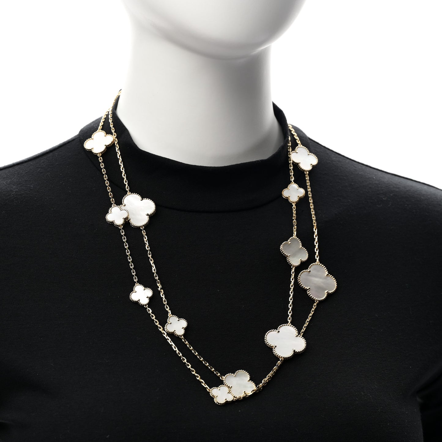 18K Yellow Gold Mother of Pearl 16 Motifs Magic Alhambra Necklace