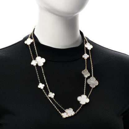 Van Cleef & Arpels 18K Yellow Gold Mother of Pearl 16 Motifs Magic Alhambra Necklace 2 of 4