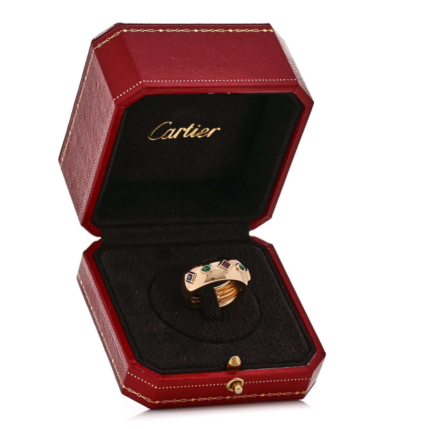 18K Yellow Gold Ruby Emerald Sapphire Byzantine Dome Ring 56 7.5