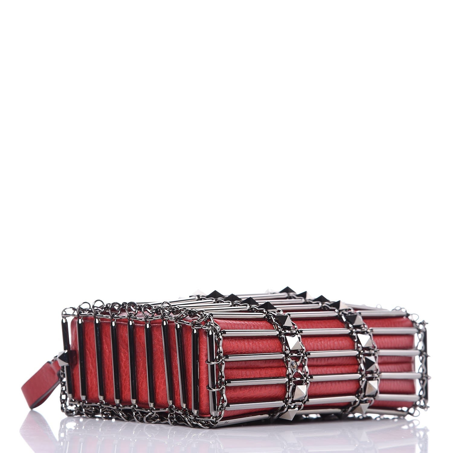 Valentino Garavani Calfskin Rockstud Caged Crossbody Bag Red 4 of 8