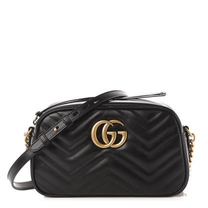 Gucci Calfskin Matelasse Small GG Marmont Chain Shoulder Bag Black 1 of 10